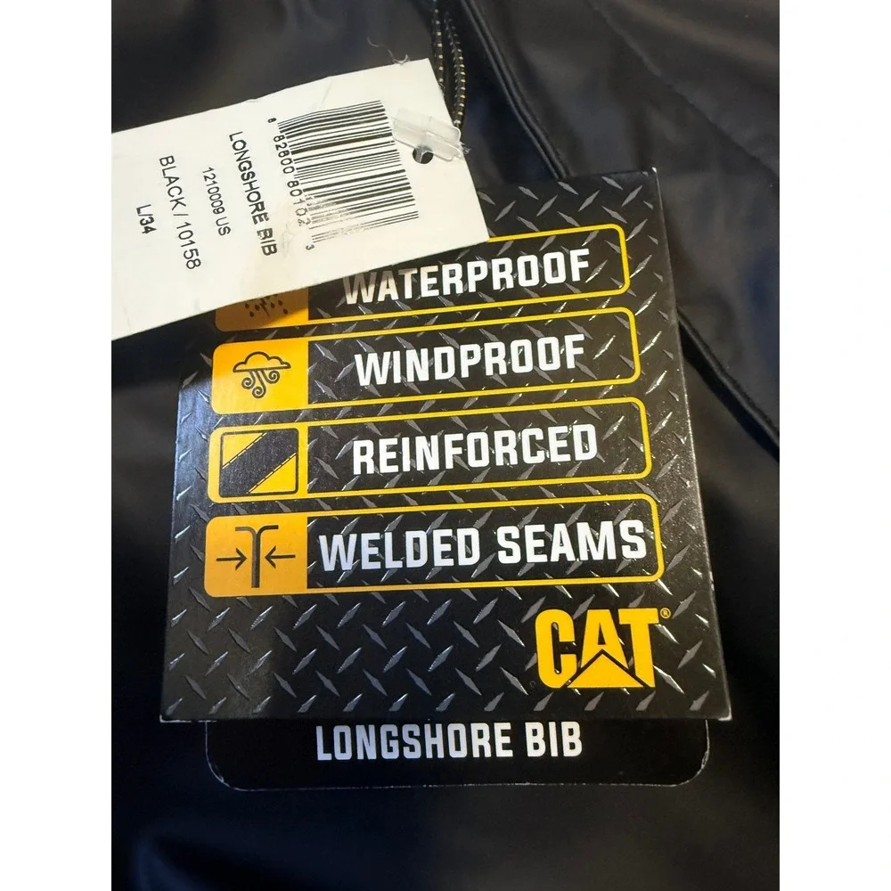 CATERPILLAR Longshore Bib - Men's Black Waterproof Windproof Overalls - L/34 NWT